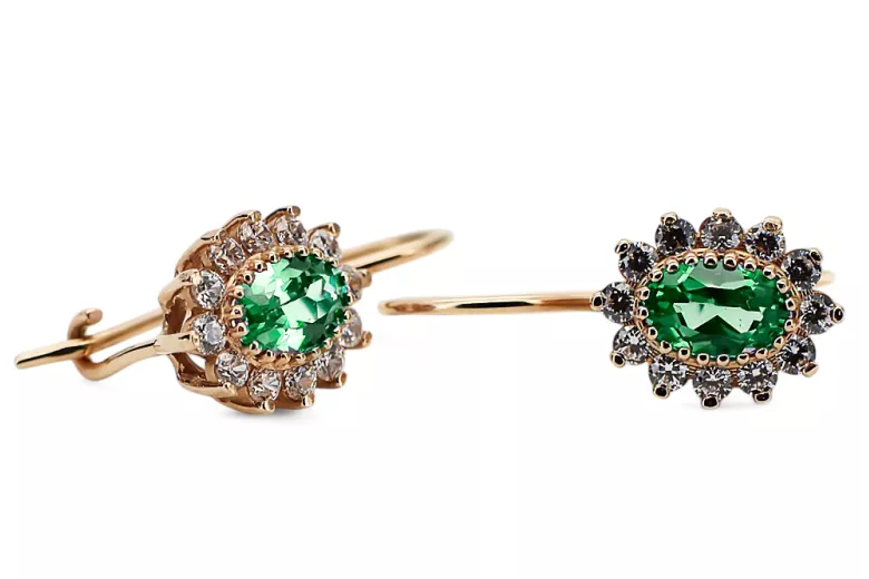 Earrings Vintage craft Emerald 14K Rose gold cec026r